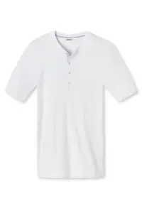 Tricou de bumbac cu decolteu Henley - Alb