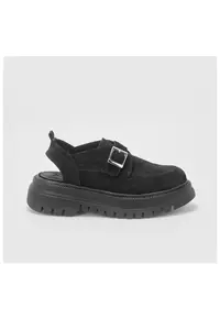 Pantofi loafer din piele intoarsa - cu calcai decupat - Flow - Velur Black - Negru