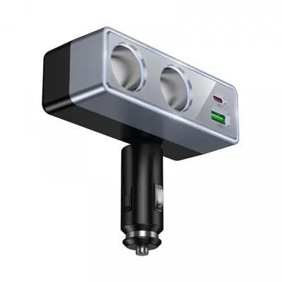Incarcator Auto HOCO Z65B, 240W, 1 x USB-A - 1 x USB-C - 2 x Extensie Bricheta, Negru