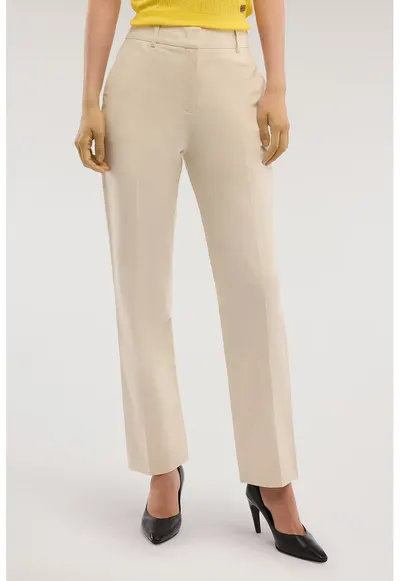 Pantaloni chino din amestec de in - Bej inchis