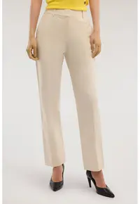 Pantaloni chino din amestec de in - Bej inchis