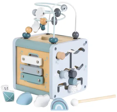 Cub activ din lemn Moni Toys - Albastru