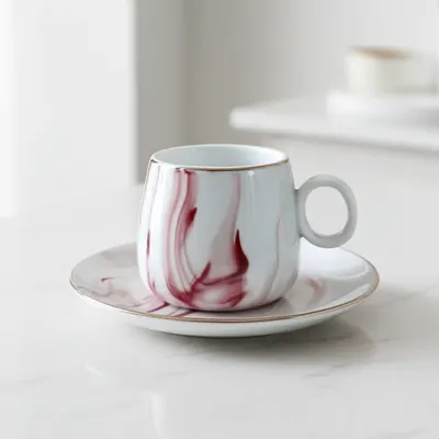 Set de cafea Morello - Marble, 6 cești cu farfurii, 200 ml, roz