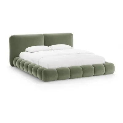 Pat matrimonial verde tapițat cu spațiu de depozitare cu somieră 180x200 cm Solange – Micadoni
