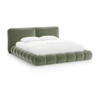 Pat matrimonial verde tapițat cu spațiu de depozitare cu somieră 180x200 cm Solange – Micadoni