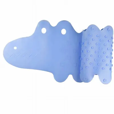 Covoras de baie Bocioland, Antiderapant, Cu ventuze, Silicon, 33 x 90 cm, Crocodile Blue