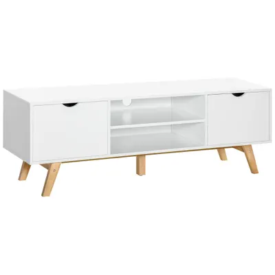 HOMCOM Comoda TV max 65" din PAL si MDF alb cu 2 dulapuri laterale 2 rafturi centrale deschise, 150x39x50 cm | Aosom Romania