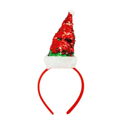 Bentiță pentru Crăciun, pălărie Moș Crăciun cu paiete reversibile, Xmas