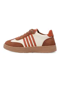 Sneakers bej pentru femei cu insertii de piele intoarsa maro
