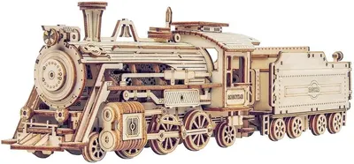 Puzzle 3D din lemn Robo Time din 308 de piese - Prima locomotivă cu abur