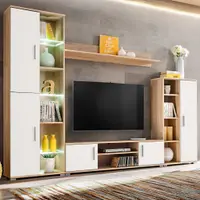 Gossi mobila de perete cu spatiu tv, iluminare led, stejar sonoma