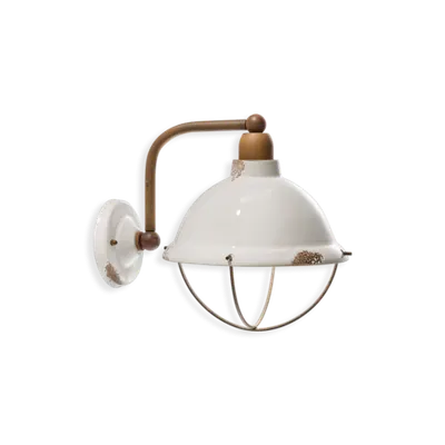 Applique Con Gabbia / Wall Lamp Retro Industrial Finish Vib - Vintage Bianco C1681