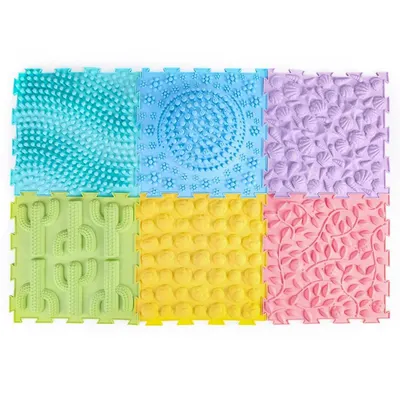 Set de 6 plăci de puzzle senzorial tactil de podea-culori pastel