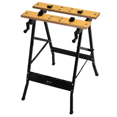 DURHAND Banc pliant de prindere cu 4 menghine, masă de lucru, sarcină 100 kg, 62,5x60,5x78,5cm, negru | Aosom Romania