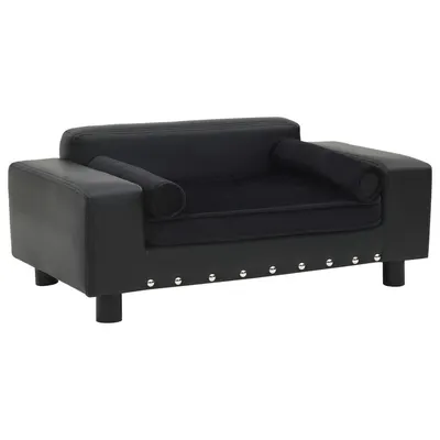 vidaXL Canapea pentru câini, negru, 81x43x31cm, pluș & piele ecologică