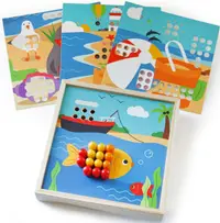 Mozaic din lemn pentru copii Bigjigs - Picturi maritime