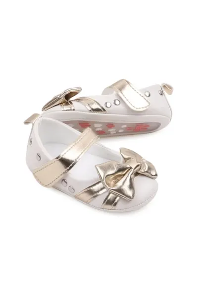 Pantofi Eleganti - Piele ecologica - Fete - Velcro - Alb - Auriu