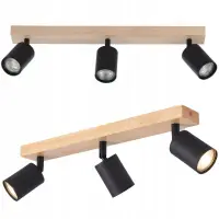 Aplica de tavan stil industrial, 3 spoturi LED GU10 reglabile, putere maxima bec 35W, otel si lemn