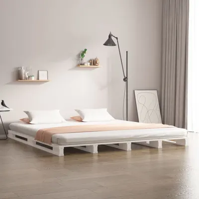 vidaXL Pat din paleți Small Double alb, 120x190 cm, lemn masiv pin