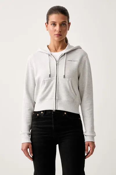 Guess Jeans hanorac cu fermoar pentru femei cu bumbac