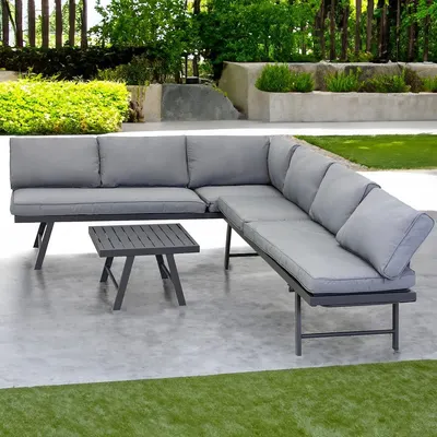 Set mobilier de grădină gri, modular, Jumi, cu 2 canapele și măsuță de cafea