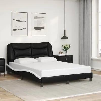 vidaXL Cadru de pat fără saltea, Hvar, negru/alb, 140x200 cm, piele ecologică