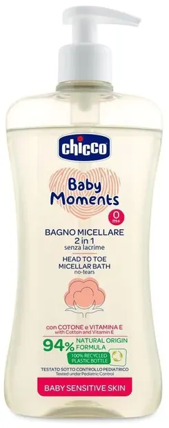 Șampon micelar pentru păr și corp Chicco - Sensitive, 500 ml