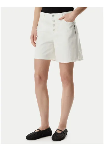 Pantaloni scurti din denim pentru femei - bumbac - Crem
