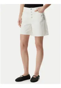 Pantaloni scurti din denim pentru femei - bumbac - Crem
