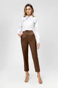 Pantaloni maro cu talie inalta si buzunare laterale
