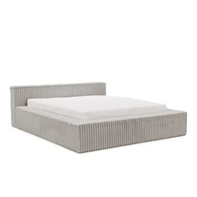 Pat matrimonial gri tapițat cu spațiu de depozitare cu somieră 160x200 cm Cloe – Ropez
