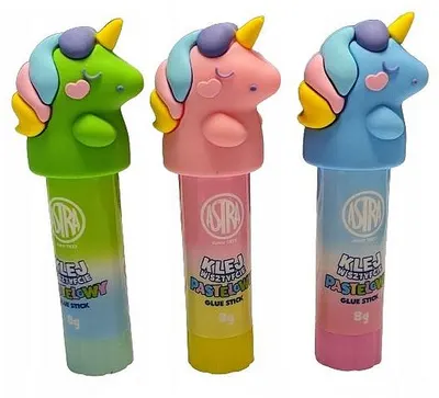 Lipici stick Astra - Unicorn, 8 g, cu capac 3D, asortiment