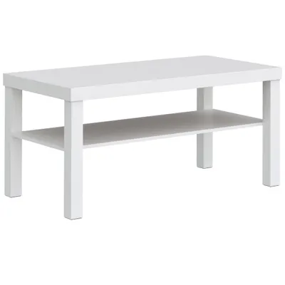 HOMCOM Masă de cafea pentru living, măsuță dreptunghiulară în 2 nivele cu raft de depozitare, 90x45x44,5cm, alb | Aosom Romania