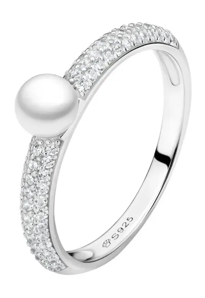 Inel argint cu perla naturala si zirconia pave - Crown