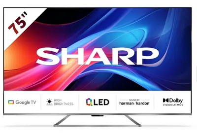 Smart televizor Sharp - 75GP7265E, 75'', QLED, 4K, Aquos, HARMAN KARDON 2x12W Dolby Vision-Atmos, Google TV, negru/argintiu