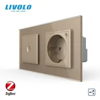 Intrerupator tactil simplu cap/scara Zigbee + priza Schuko Zigbee, generatia noua, cu rama sticla Auriu
