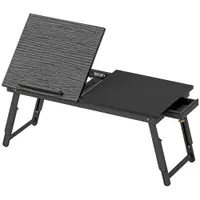HOMCOM Suport Monitor Inclinabil și Reglabil cu Sertar Lateral, din Lemn, 83,5x33x23,5-34 cm, Negru | Aosom Romania