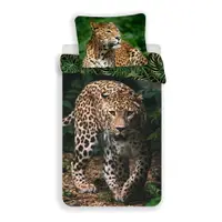 Lenjerie de pat pentru copii din bumbac pentru pat de o persoană 140x200 cm Leopard "Green" – Jerry Fabrics