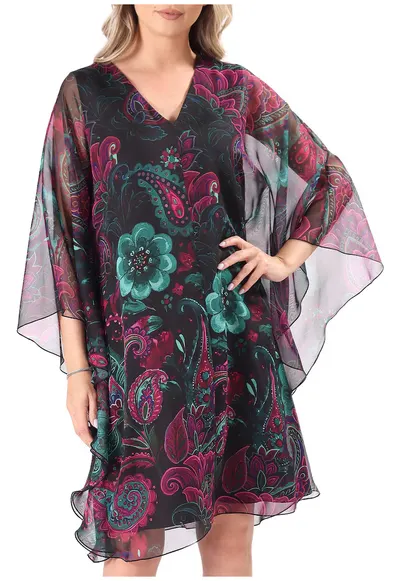 Rochie fluture din voal imprimat digital cu motive - Mov