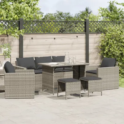 vidaXL Set canapele de grădină cu perne, 6 piese gri deschis poliratan