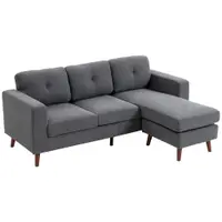 HOMCOM Colțar 192 cm în formă de L Canapea 3 locuri cu șezlong reversibil, aspect corduroy, pentru spații mici, Gri închis | Aosom Romania