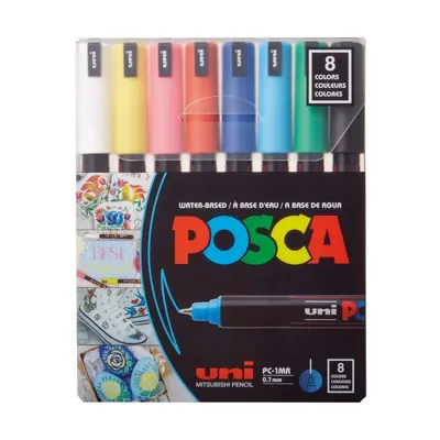 Set 8 markere cu vopsea Posca PC-1MR varf metalic fin 0.7mm