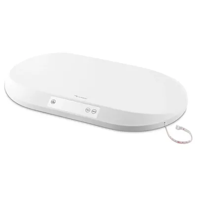 Cantar electronic pentru copii Nukido White cu unitati de masura multiple, ecran LCD, capacitate maxima 40 kg, functie Hold, indicator baterie descarcata, Banda de masurare incorporata, dimensiune 55x42x5 cm
