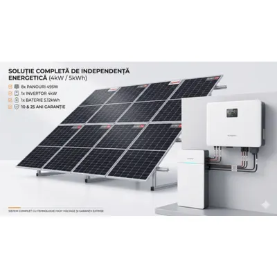 Pachet sistem fotovoltaic hibrid 4kW monofazat, invertor Sungrow, baterie 5.12kWh si 8 panouri Longi 495W