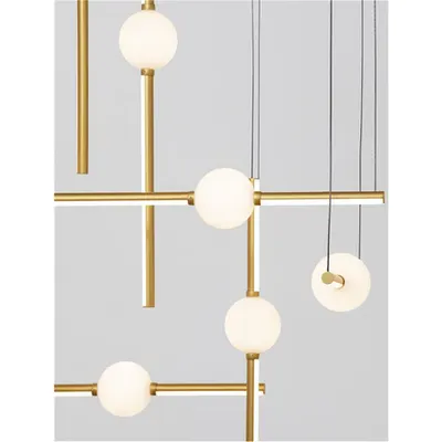Lampa suspendata ACROBAT Negru & Auriu Aluminiu Opal Sticla LED 105.80 Wat 230 Volt 9925.64Lm 3000K IP20