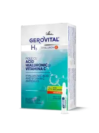 Fiole Cu Acid Hialuronic 2% și Vitamina C Hidratare, Netezire Riduri și Antimbătrnire, Gerovital H3 Hyaluron C, 10 Fiole X 2 Ml