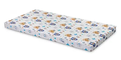 Saltea din spuma Sensillo 120x60x6 cm Forest Animals pentru patut copii traditionalpliabil, grad de duritate medie H1-H2, husa detasabila cu fermoar
