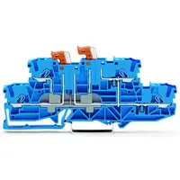 Double-deck, double-disconnect terminal block; with 2 pivoting knife disconnects; lower and upper decks internally commoned on right side; conductor entry with violet marking; for DIN-rail 35 x 15 and 35 x 7.5; 2.5 mm²; Push-in CAGE CLAMP®; 2,50 mm²; blu
