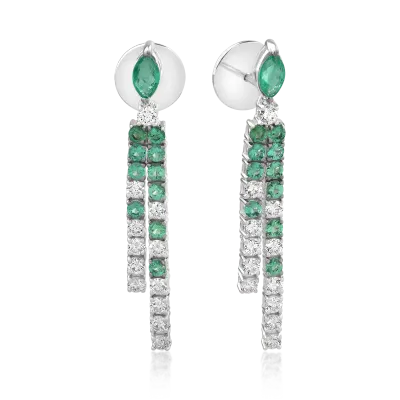 Cercei din aur alb cu smaralde de 0.9ct si diamante de 0.7ct