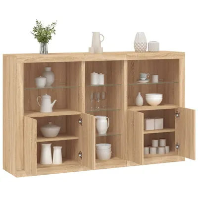 vidaXL Servantă cu lumini LED, stejar sonoma, 162x37x100 cm